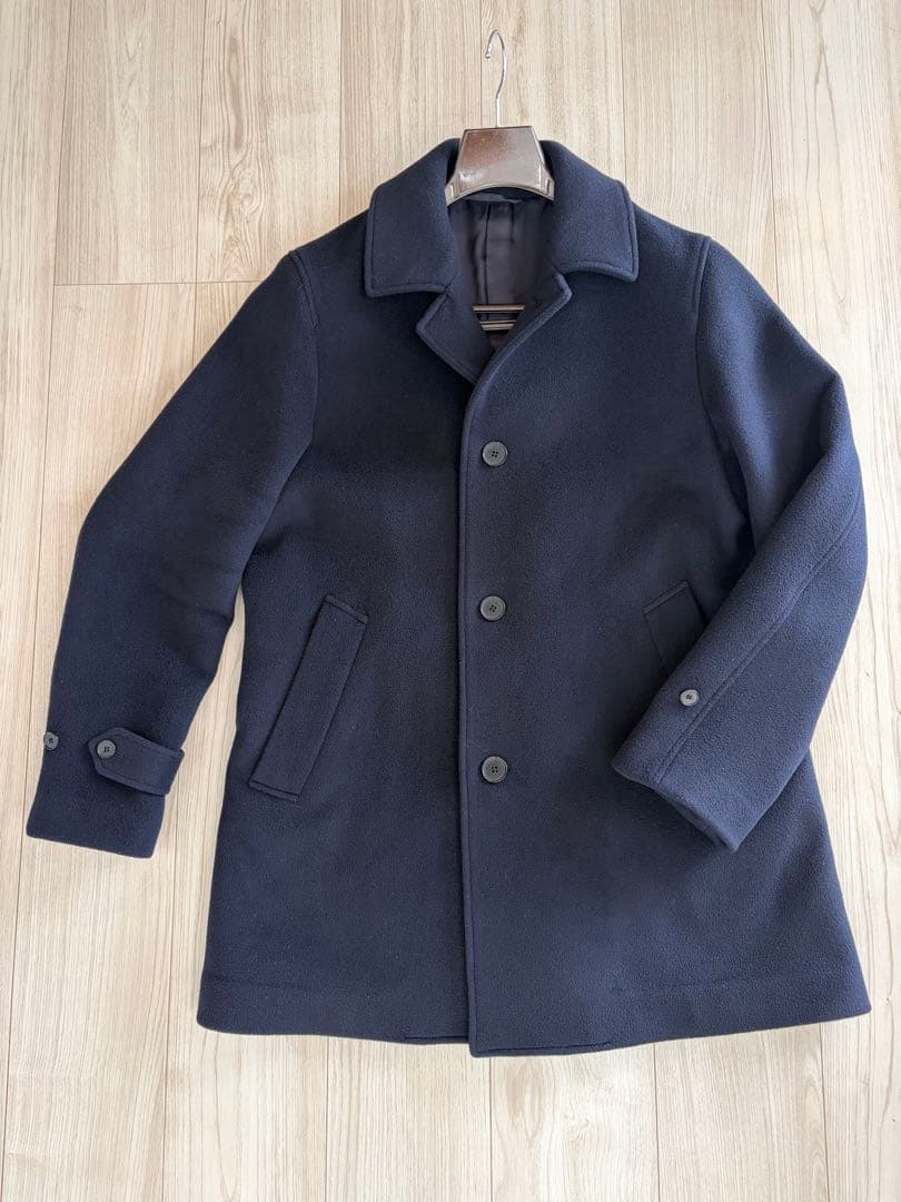 SHIPS ダブルフェイスカーコート　ダークネイビー メリノウールピーコート　L