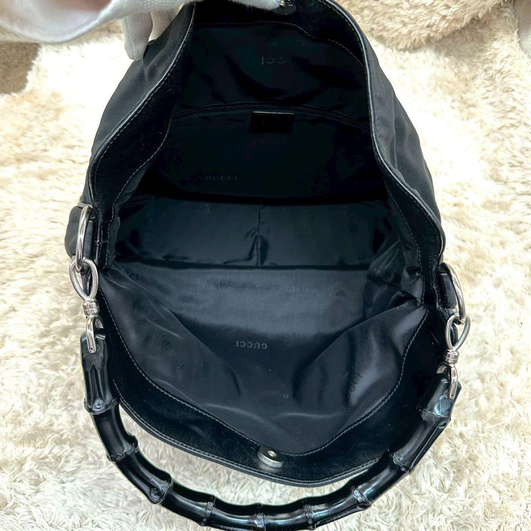 【美品】グッチ ハンドバッグ ブラック バンブー キャンバス ユニセックス