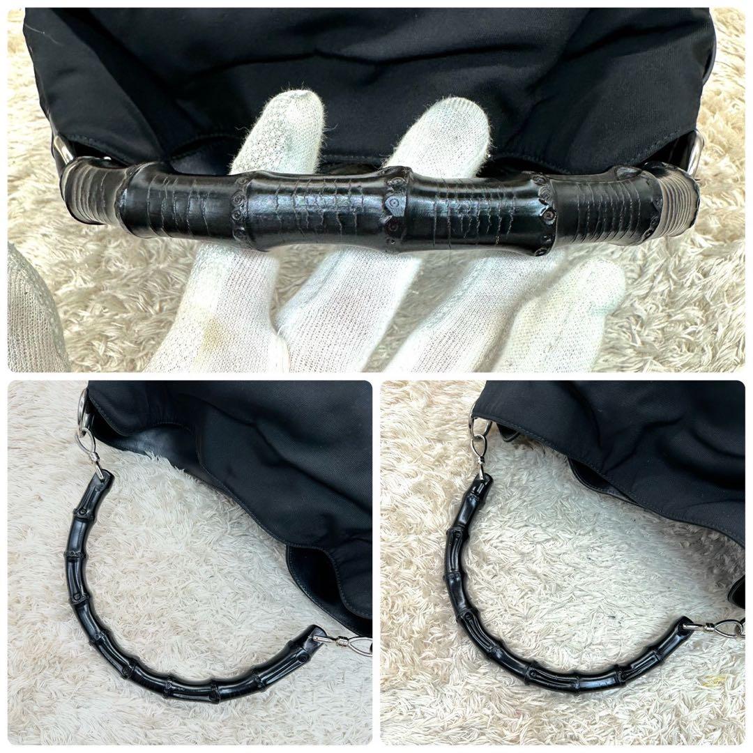 【美品】グッチ ハンドバッグ ブラック バンブー キャンバス ユニセックス