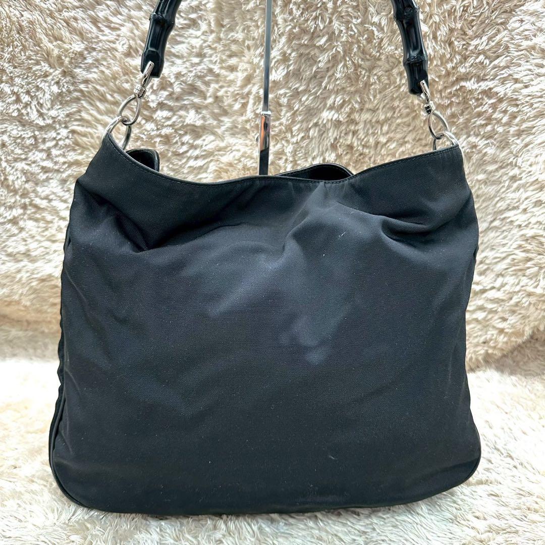 【美品】グッチ ハンドバッグ ブラック バンブー キャンバス ユニセックス