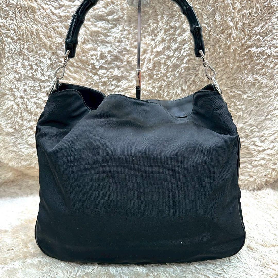 【美品】グッチ ハンドバッグ ブラック バンブー キャンバス ユニセックス