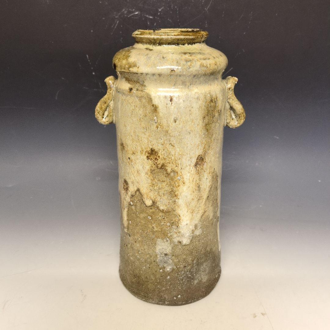 鏡山窯　井上東也作　斑唐津耳付花入