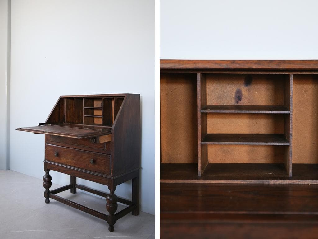 英国アンティーク木製ライティングビューロー/デスク/勉強机/テーブル(91-10