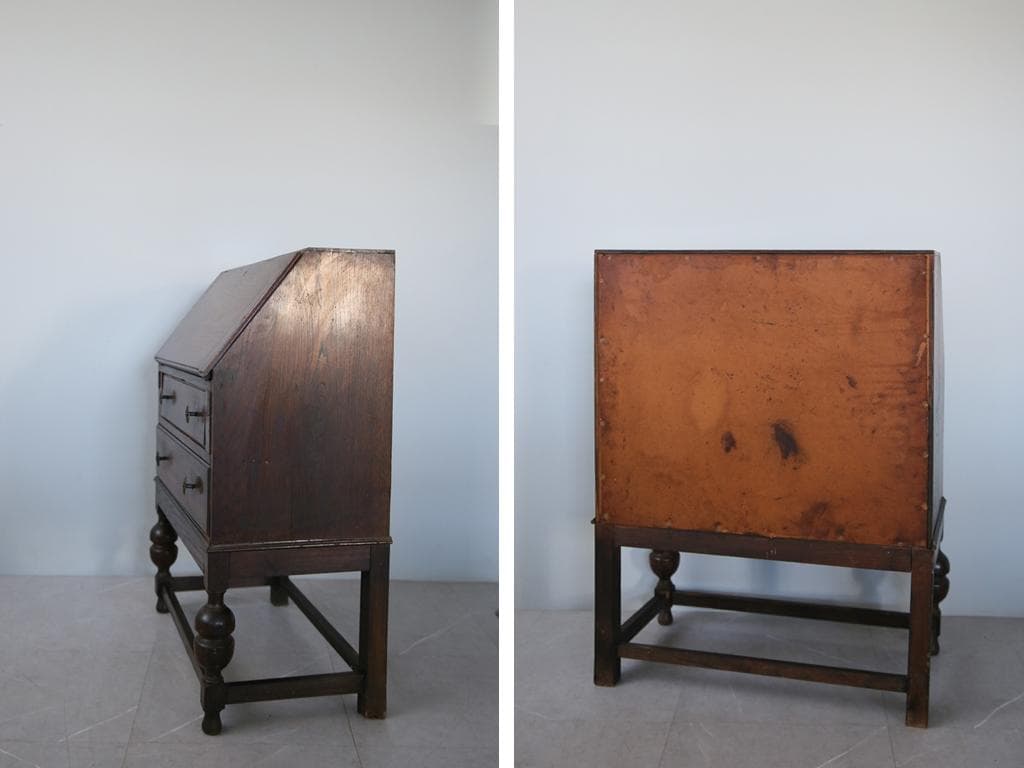 英国アンティーク木製ライティングビューロー/デスク/勉強机/テーブル(91-10