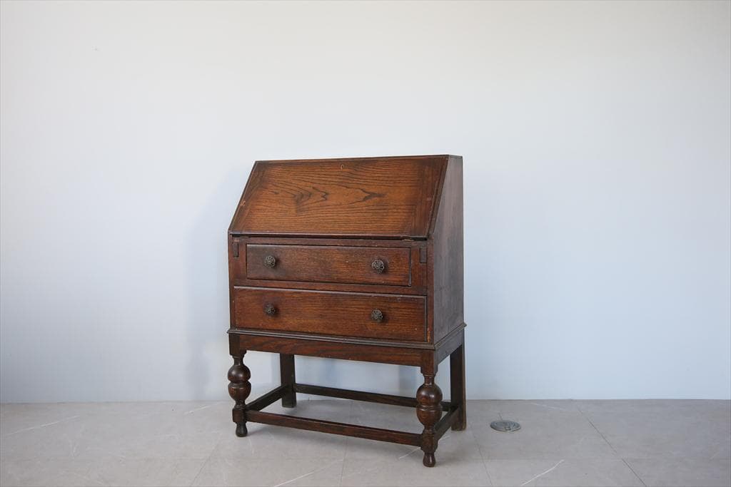 英国アンティーク木製ライティングビューロー/デスク/勉強机/テーブル(91-10