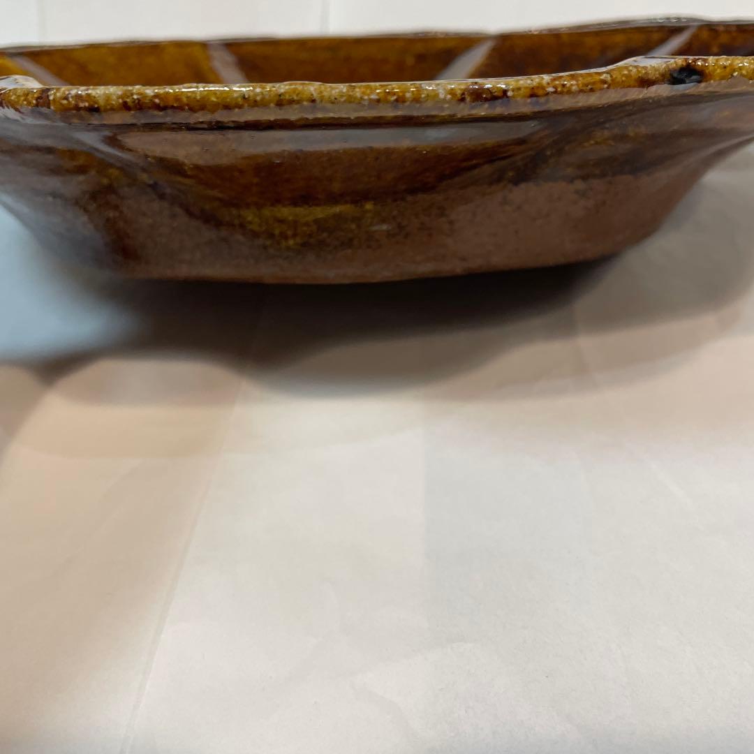 [新品未使用] 余宮隆　飴釉木の葉皿Lサイズ