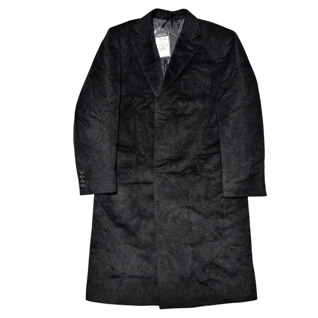 【新品未使用タグ付き×カシミヤ30%】マキシ丈比翼チェスターコート 日本製 黒S