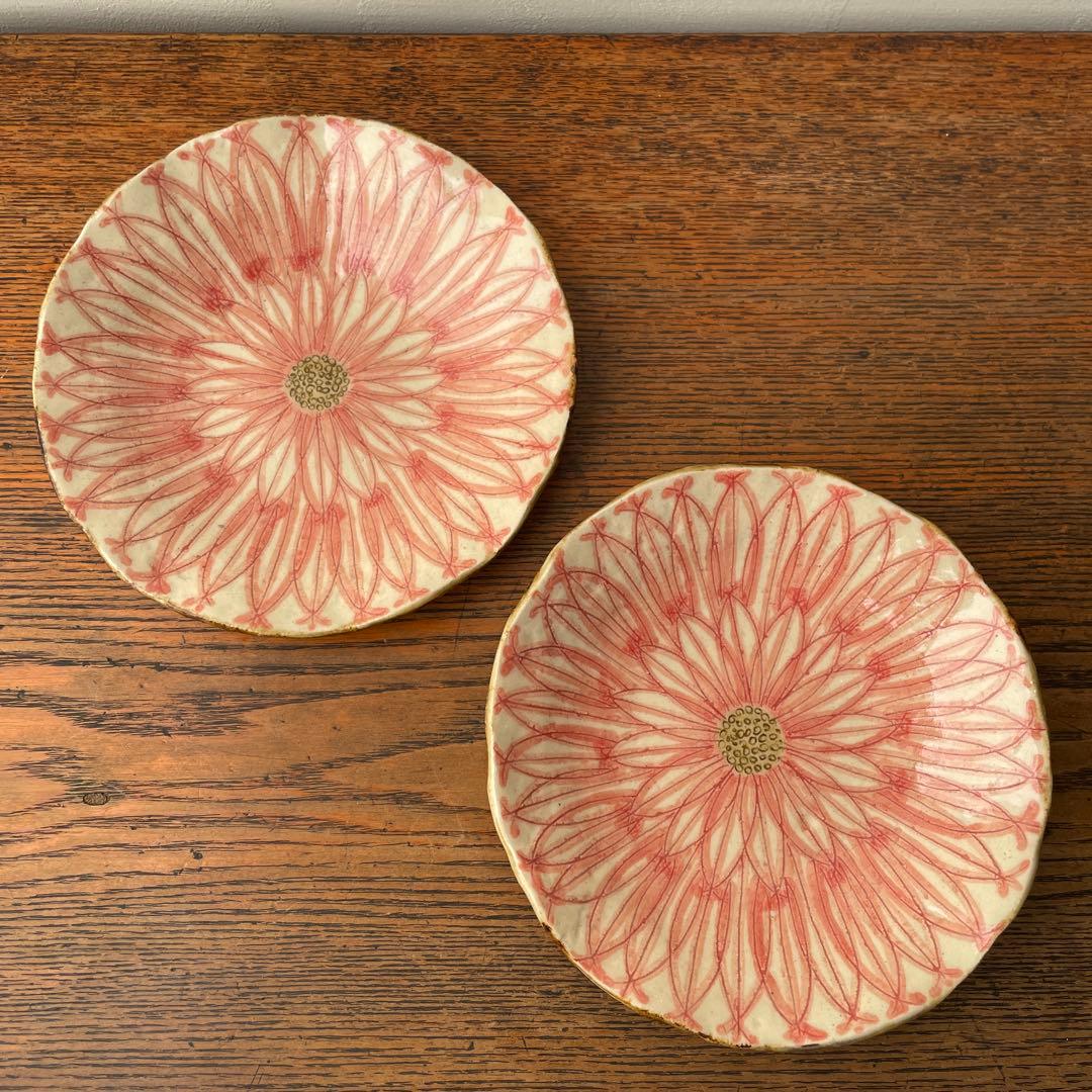 作家　陶芸家　加藤芳平　ダリア　5寸　赤　セット