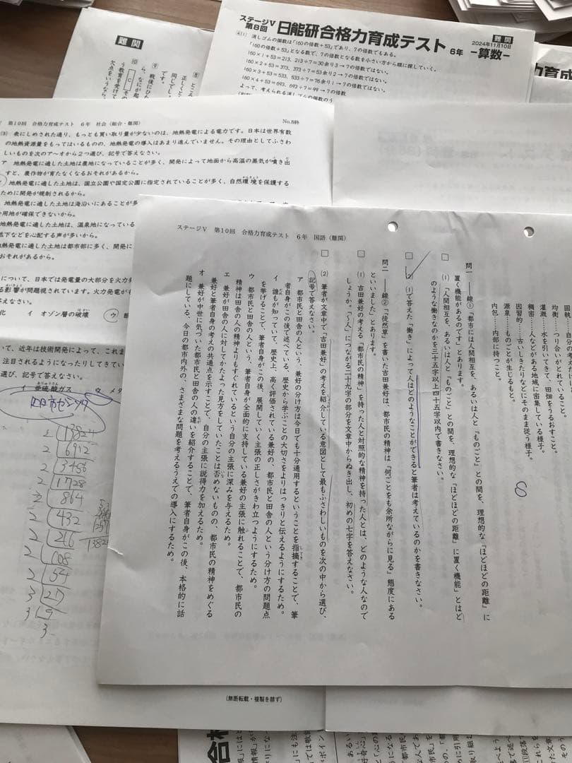 日能研学習力育成テスト、合格力実践テスト、難関校トライアル他6年2024