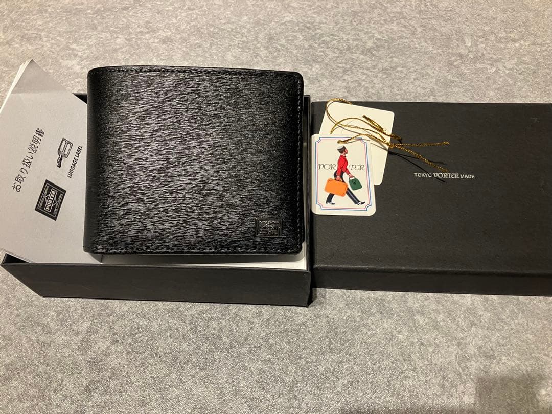 ポーターPORTER カレント　二つ折り財布　ブラック　箱付