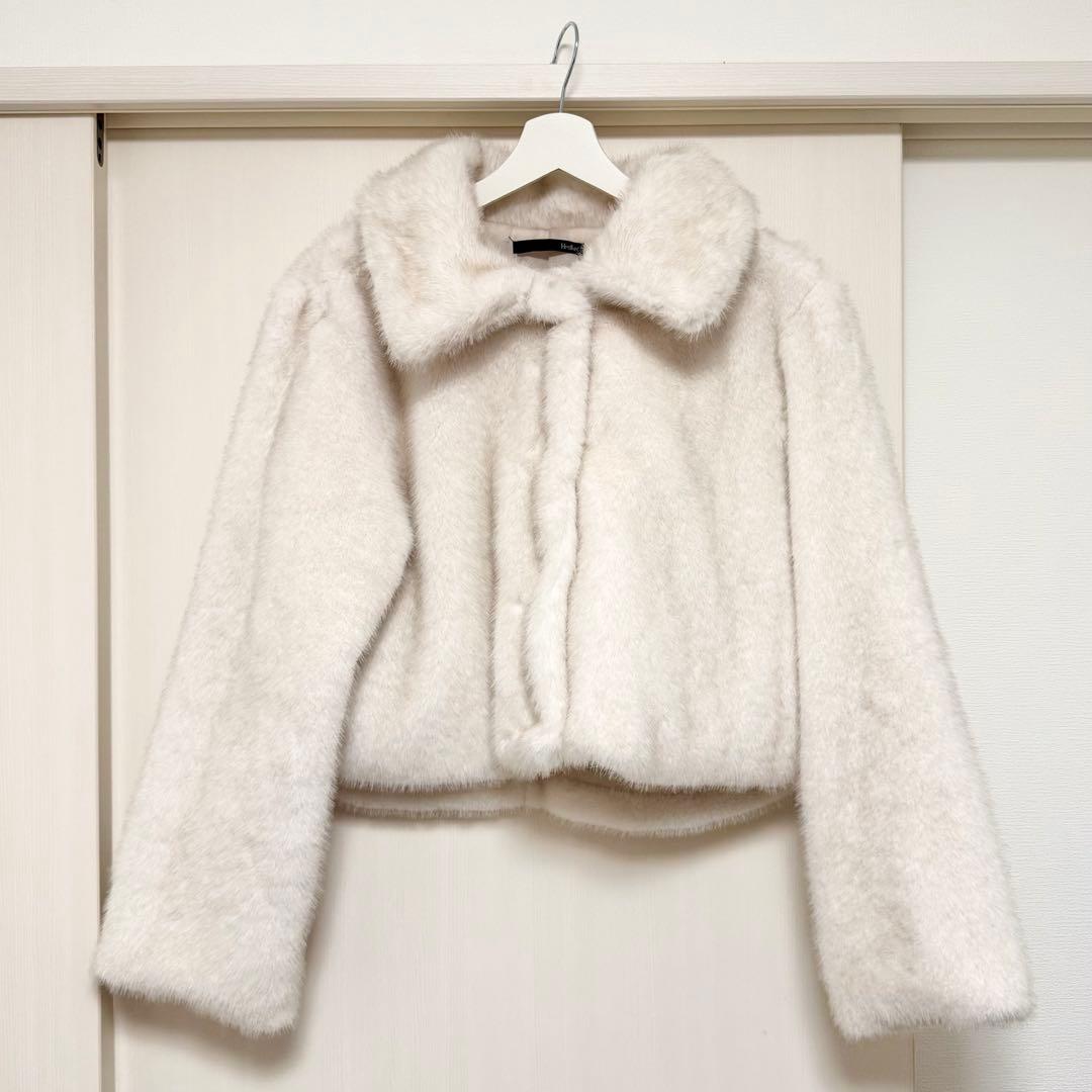 Heather ヘザー　MIXファーショートジャケット　ホワイト