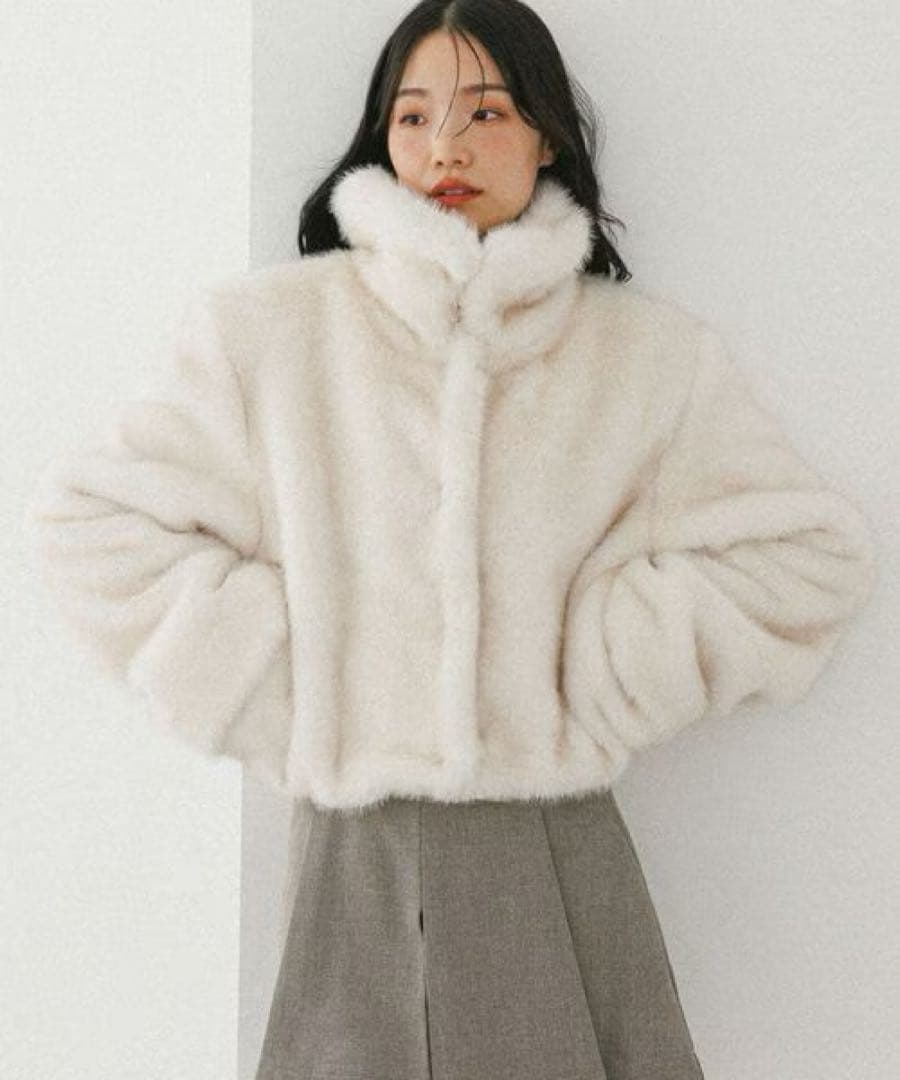 Heather ヘザー　MIXファーショートジャケット　ホワイト