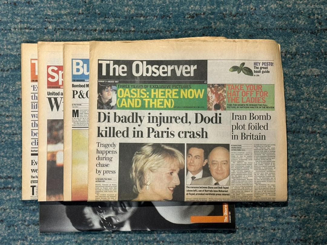 現地号外5部　ダイアナ妃　1997年8月31日　ロンドン