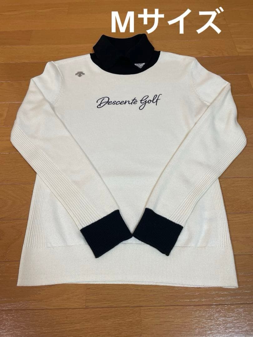 デサントゴルフ　リュクス　変形タートルネック　ニット　ハイネック　スワロフスキー