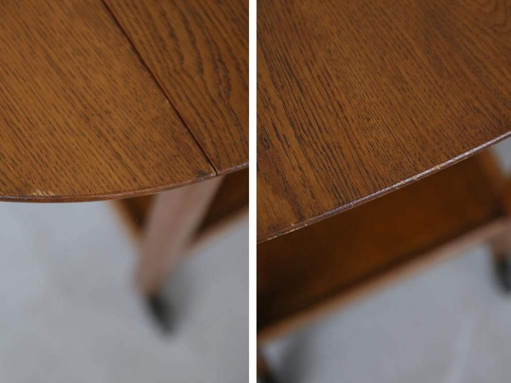 英国アンティーク木製ドロップリーフトロリーテーブル/収納式机ワゴン(91-179