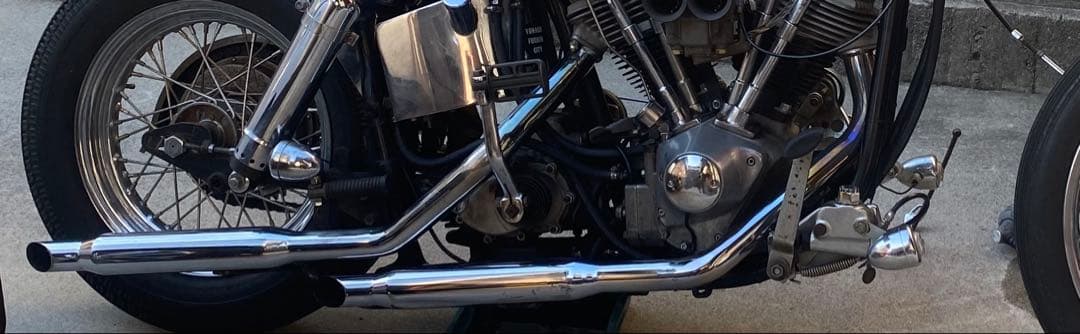 希少 当時物 ショベルヘッド スラッシュカットマフラー 1-3/4 ステー付き