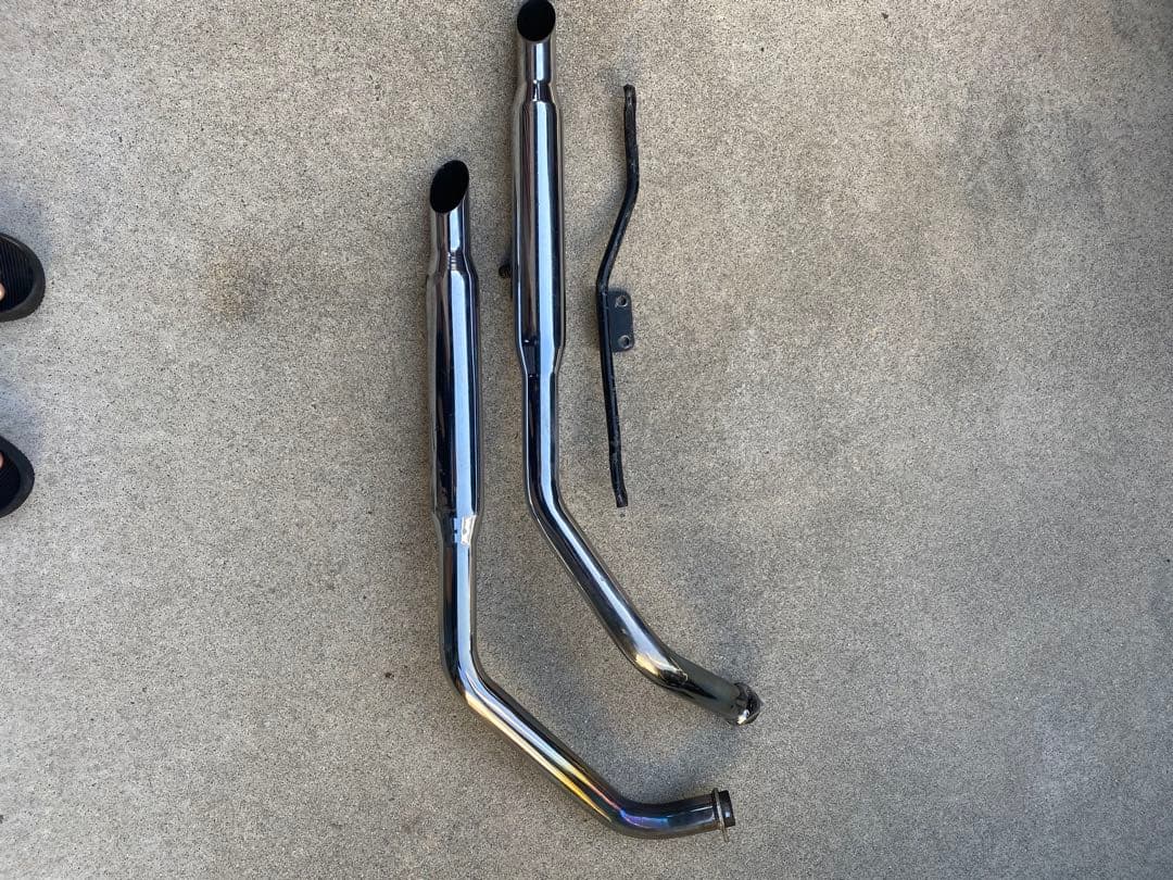 希少 当時物 ショベルヘッド スラッシュカットマフラー 1-3/4 ステー付き