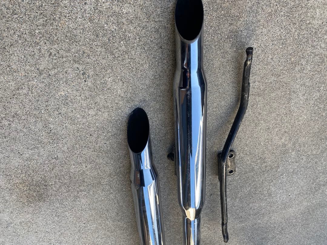 希少 当時物 ショベルヘッド スラッシュカットマフラー 1-3/4 ステー付き