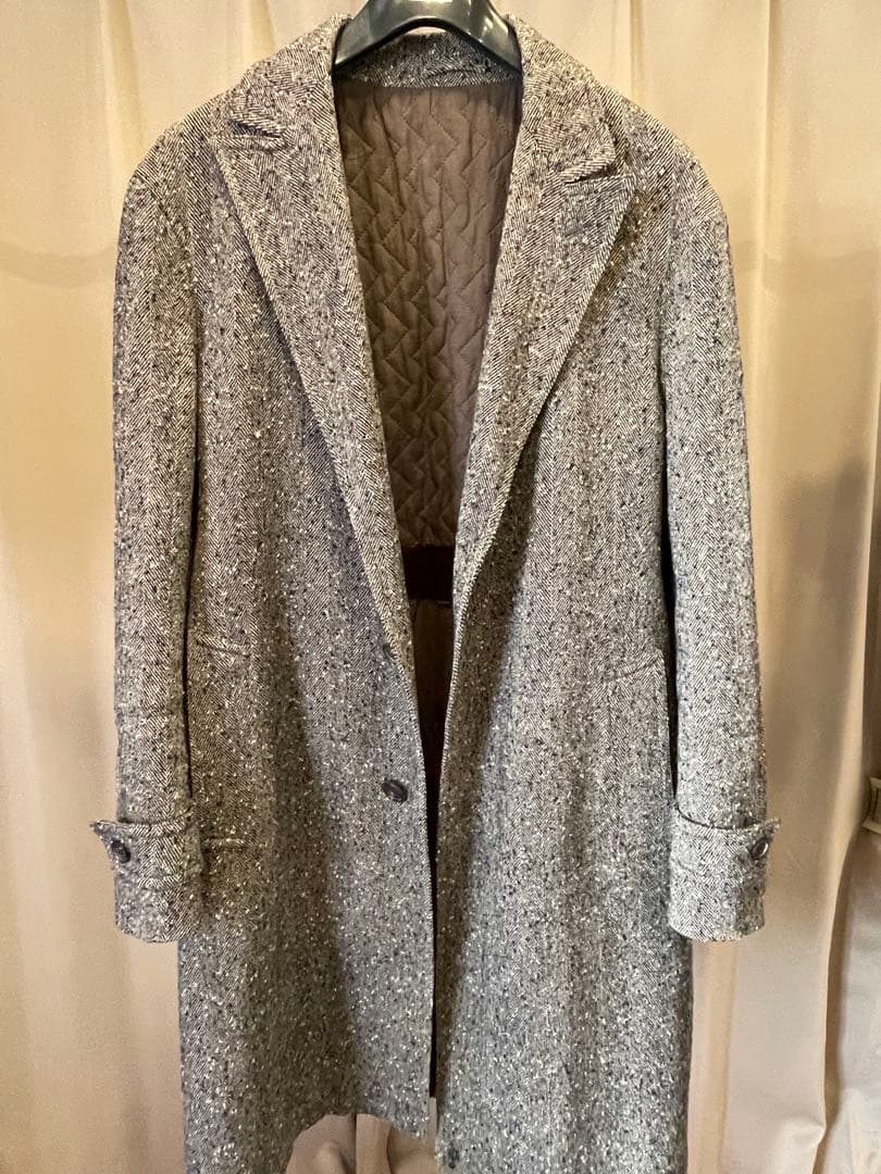 LARDINI ヘリンボーン ウールコート 50 ベルト付