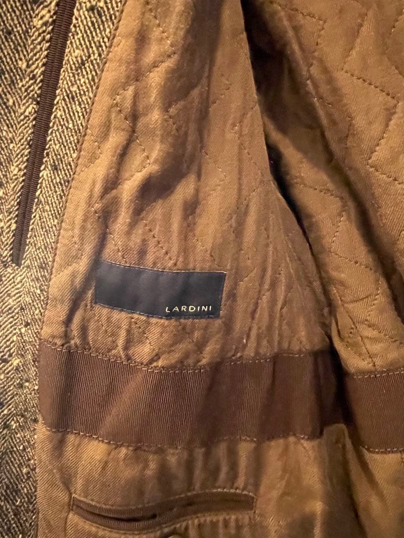 LARDINI ヘリンボーン ウールコート 50 ベルト付