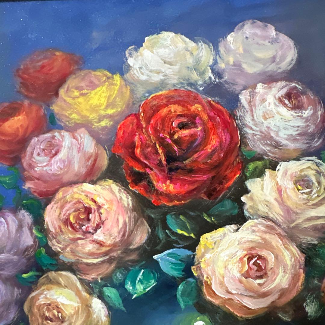 薔薇の花　肉筆　油彩　絵画　美術品　インテリア　真作　静物画　作家証明書付き