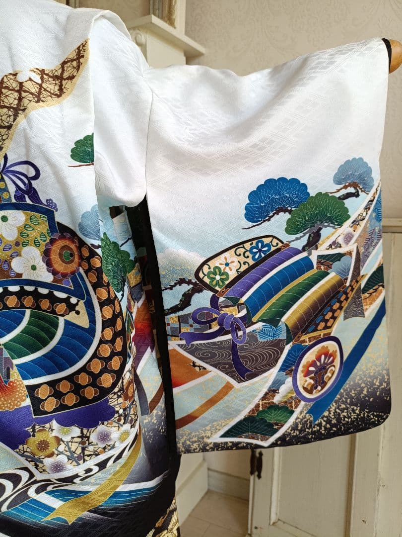 白地に鷹☆５歳男の子七五三着物☆