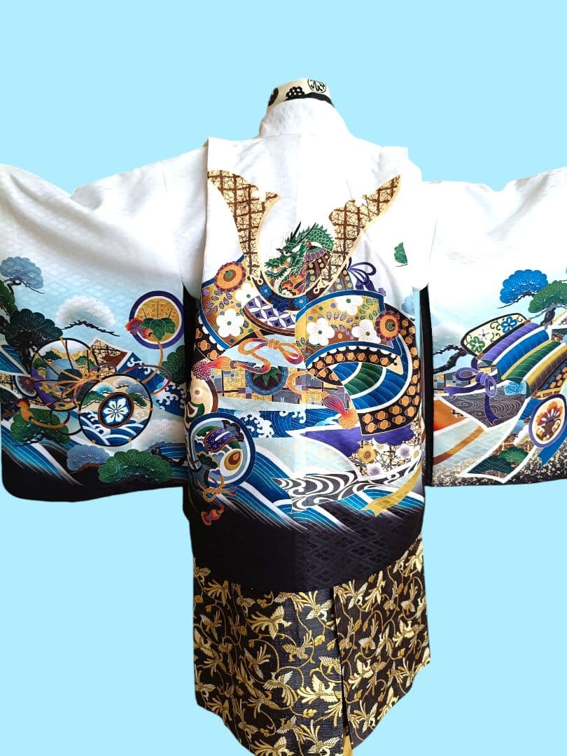 白地に鷹☆５歳男の子七五三着物☆