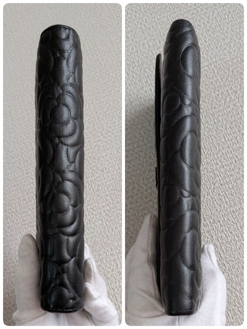 シャネル　フラワーココ型押し長財布　黒　ラムスキン　ショルダー　チェーン
