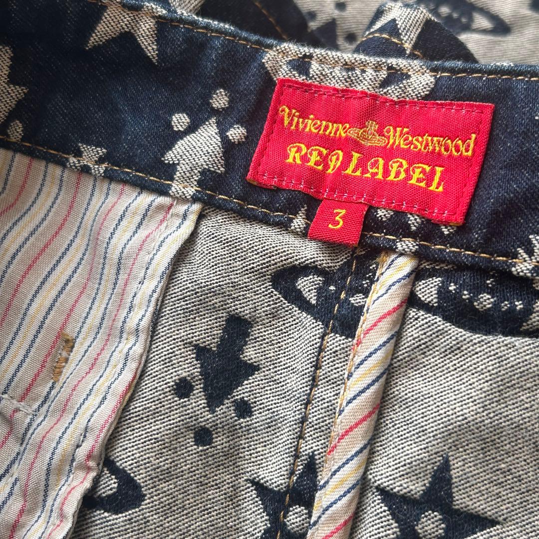 ヴィヴィアンウエストウッド　オーブ ミニスカート　フリル　デニム　総柄　RED