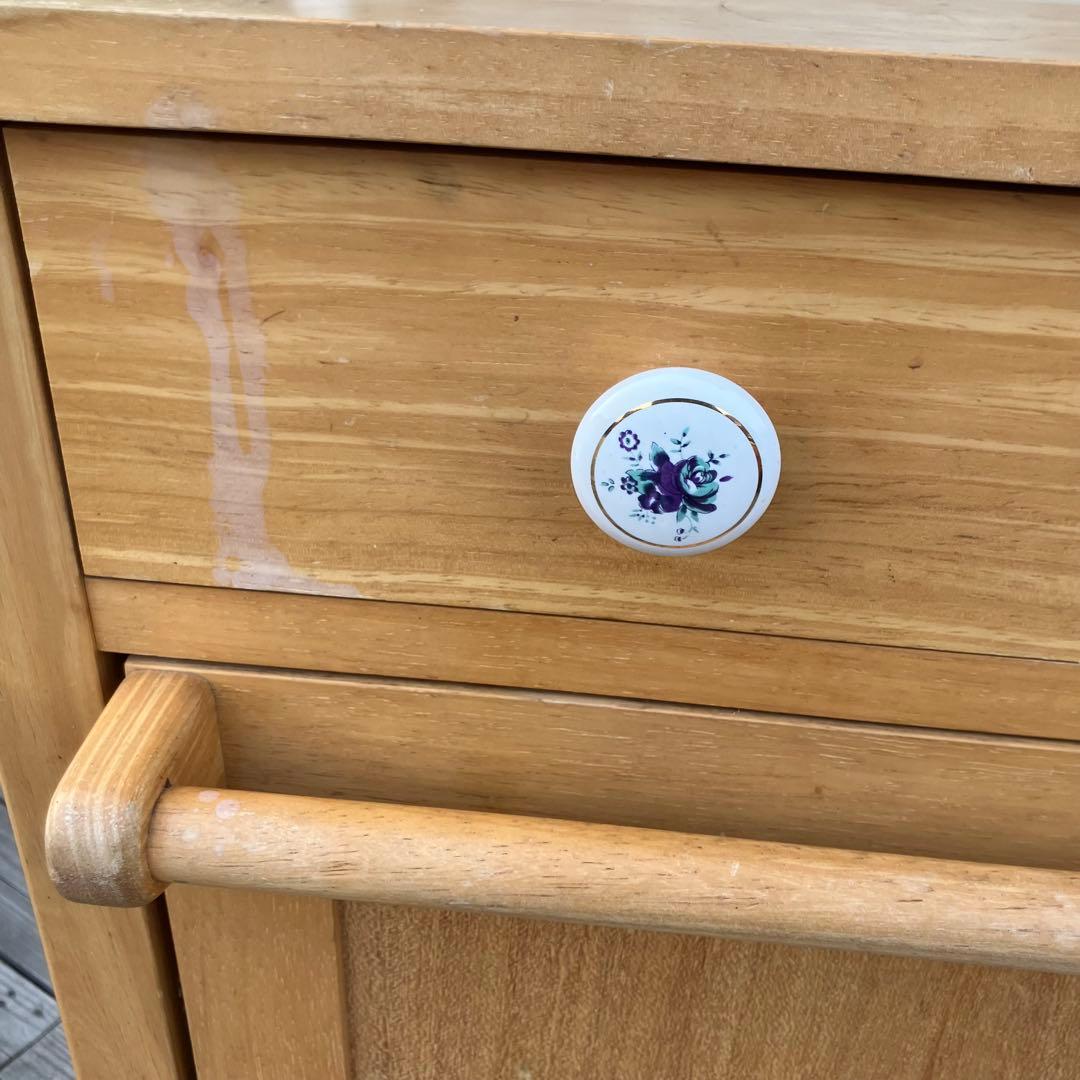 ②北欧レトロ アイリスオーヤマ 木製 タイル張り キッチンワゴン ダストボックス