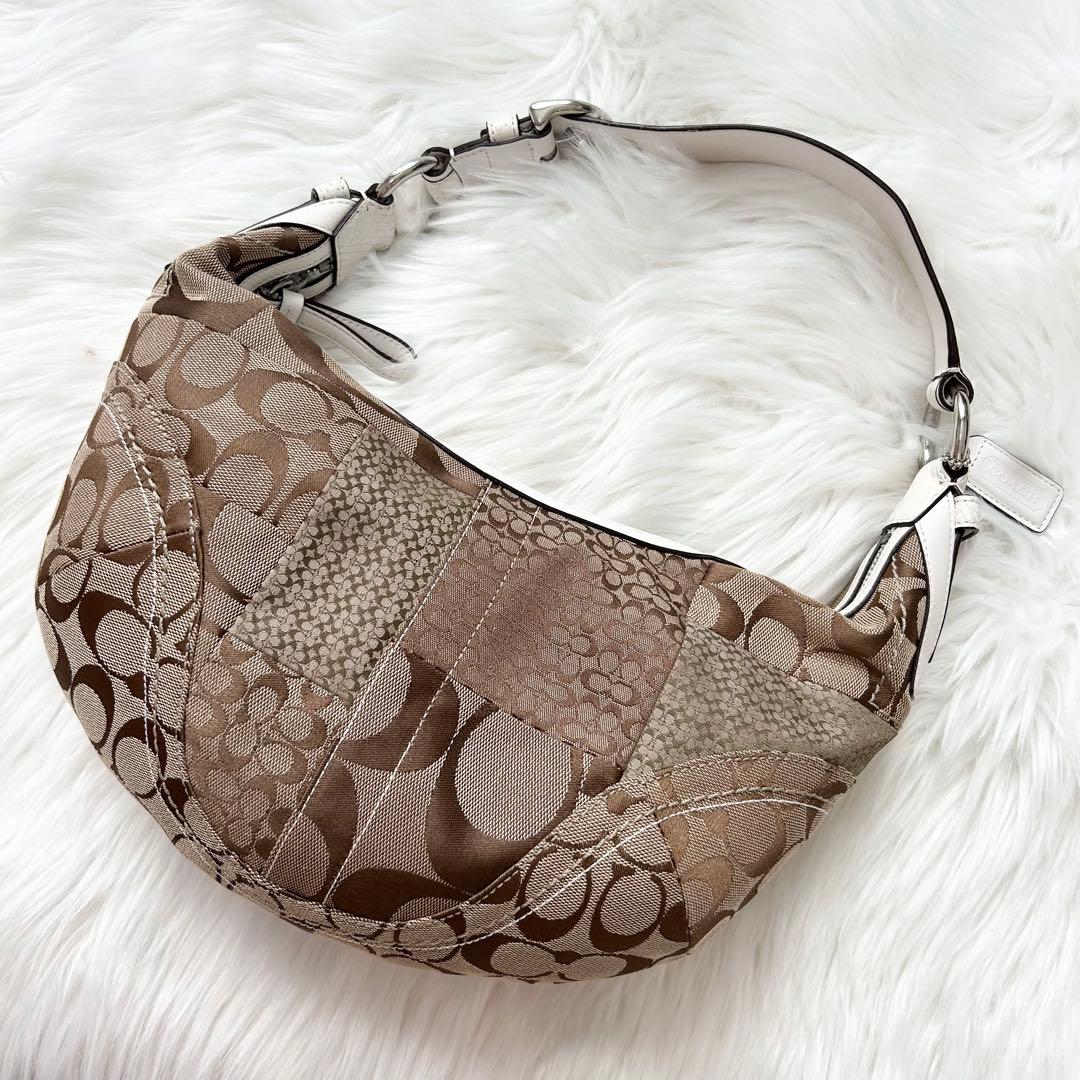 COACH 10086 ワンショルダーバッグ　パッチワーク　キャンバス　レザー