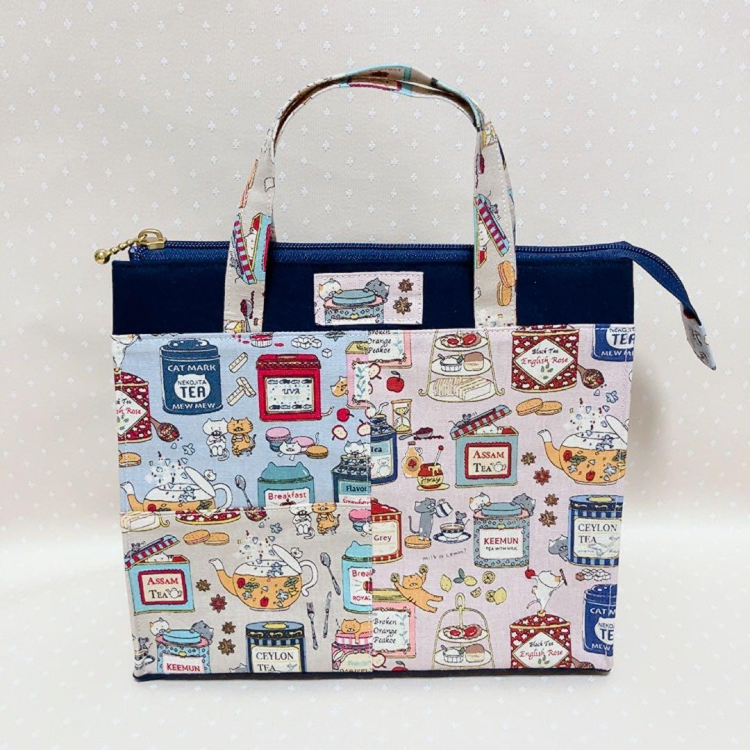 chibinyanco。 テントポーチ エコバッグ ねこ生地パッチワーク