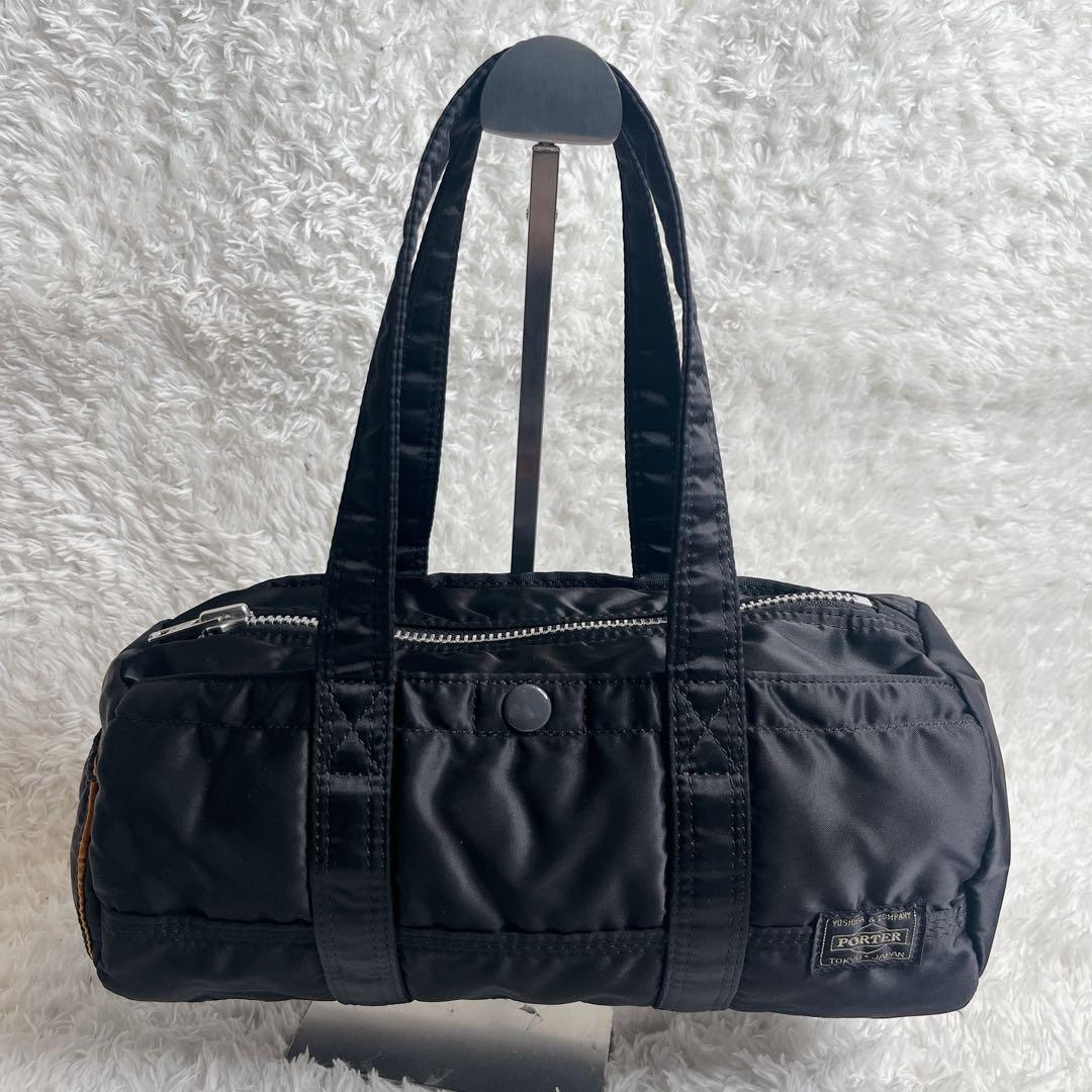 未使用級 ポーター タンカー ミニボストン ブラック ドラムバッグ 肩がけ 黒