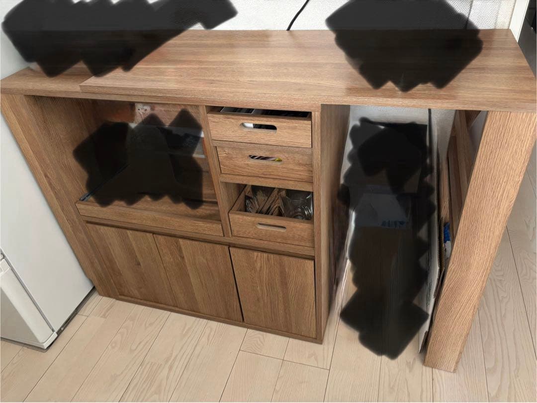 [ぬん]LOWYA 伸縮式キッチンカウンター 食器棚 木目調