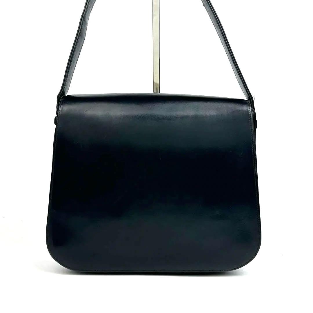 『美品』グッチ　ショルダーバッグ　GG　インターロッキング　レザー　ネイビー