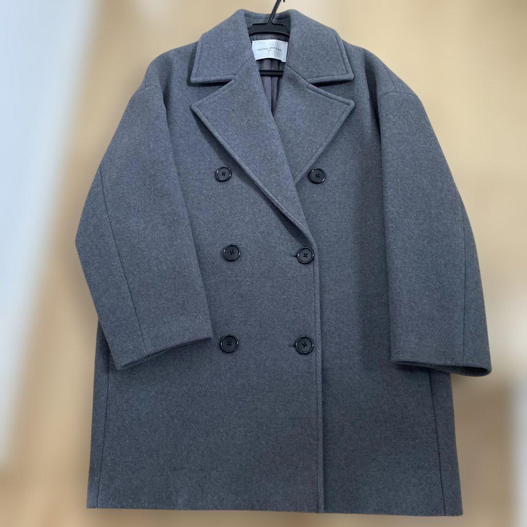 グレー ウール ダブルブレストピーコート