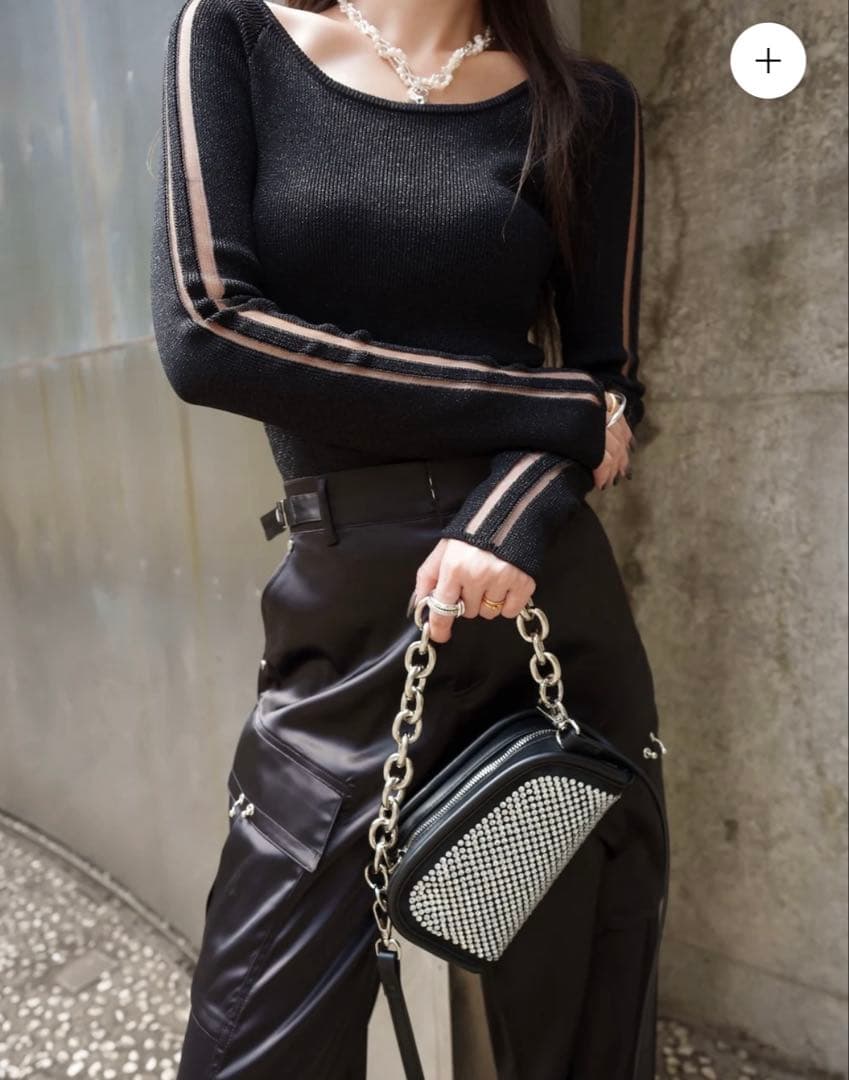 glam lips シアー DOUBLE ライン ラメニット ブラック　試着のみ