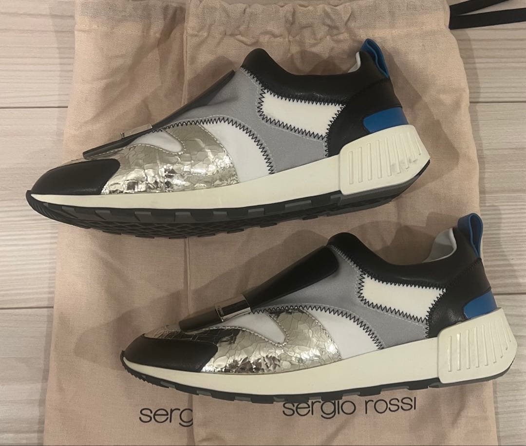 大値下げ！【美品】sergio rossi スニーカー ブラック/シルバー　37