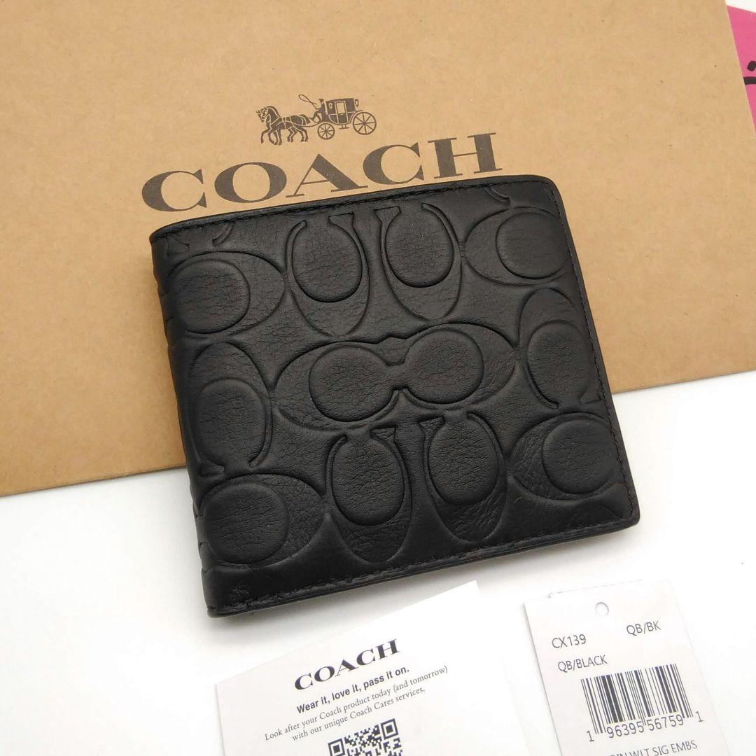 新作　新作　COACH　折り財布　シグネチャーレザー　メンズ　人気の小銭入れ付き