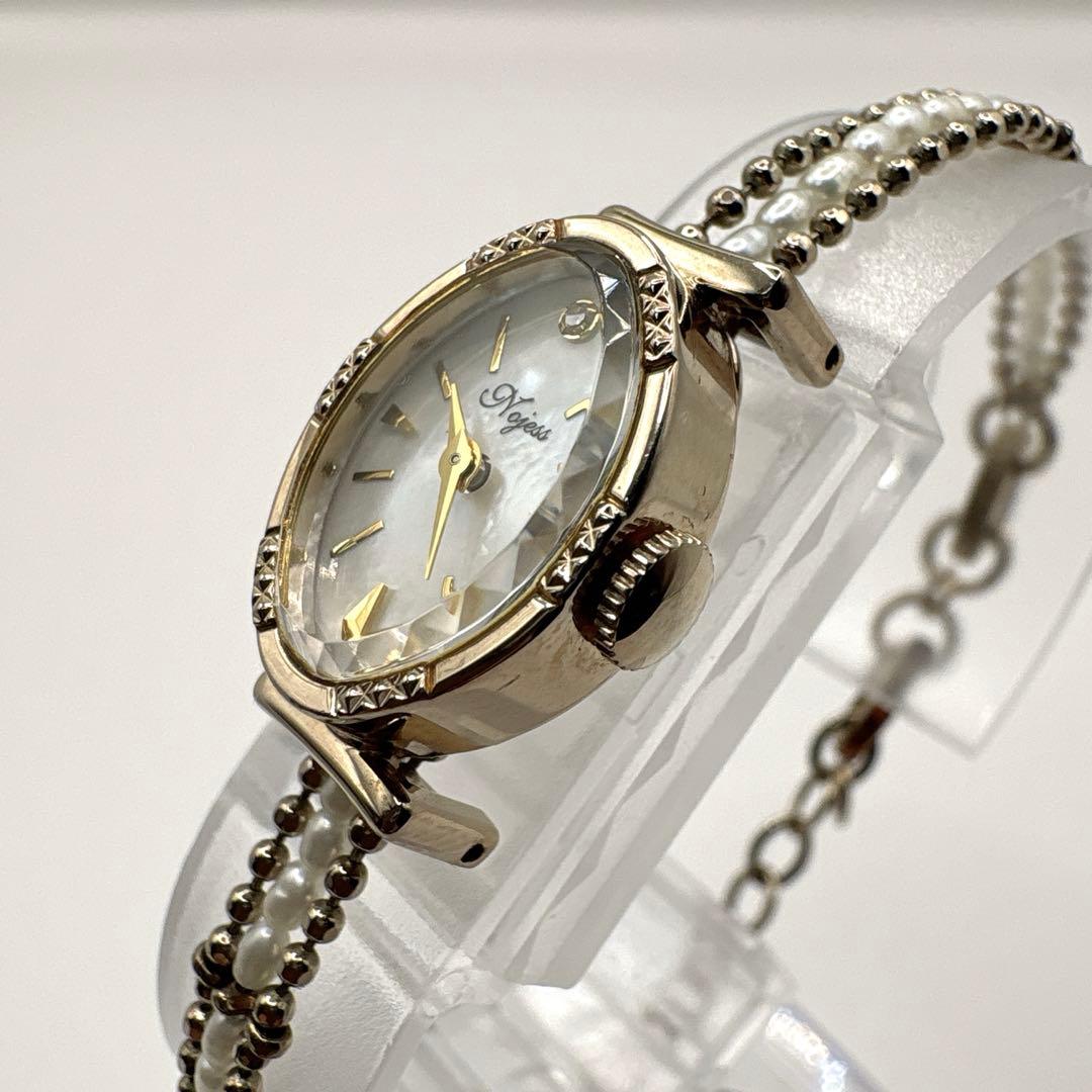 【稼働品】NOJESS ノジェス 腕時計 シェル文字盤 ゴールド パールブレス