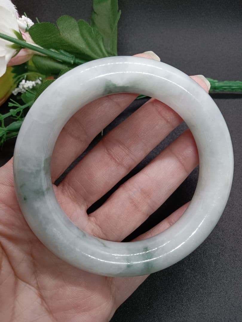 s*2様 値下げ新品✨本翡翠 ドーナツ型 バングル　白翡翠 A貨#54.4cm