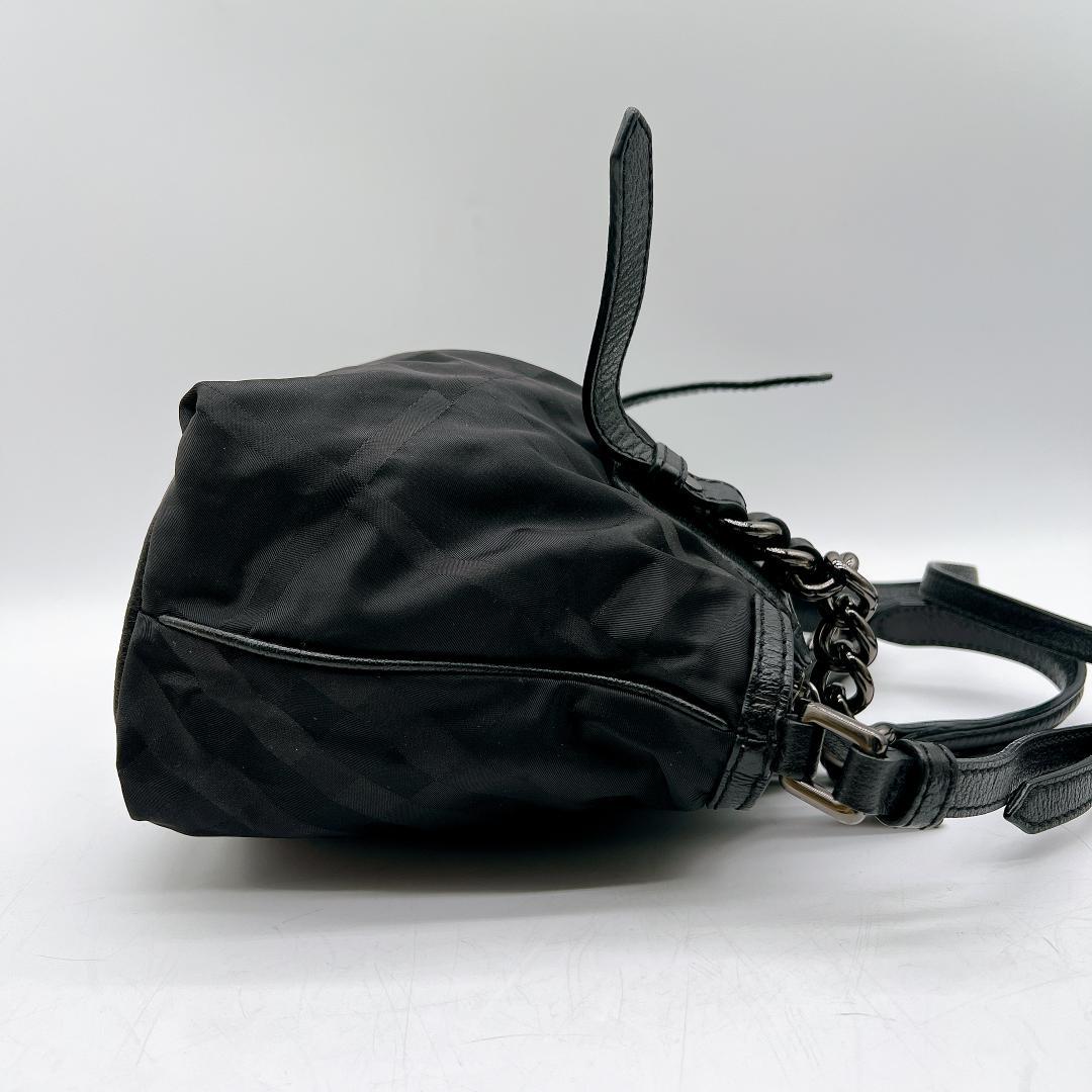 美品 BURBERRY シャドーチェック ナイロン チェーン トートバッグy10