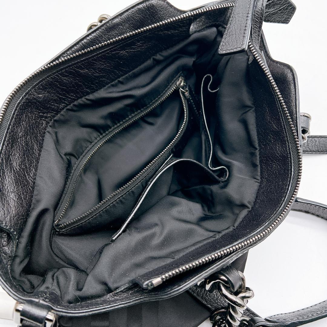 美品 BURBERRY シャドーチェック ナイロン チェーン トートバッグy10