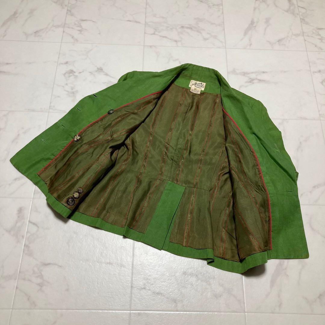 超希少　エルメス　スカートスーツ　サマースーツ　ダブルブレスト　リネン　40