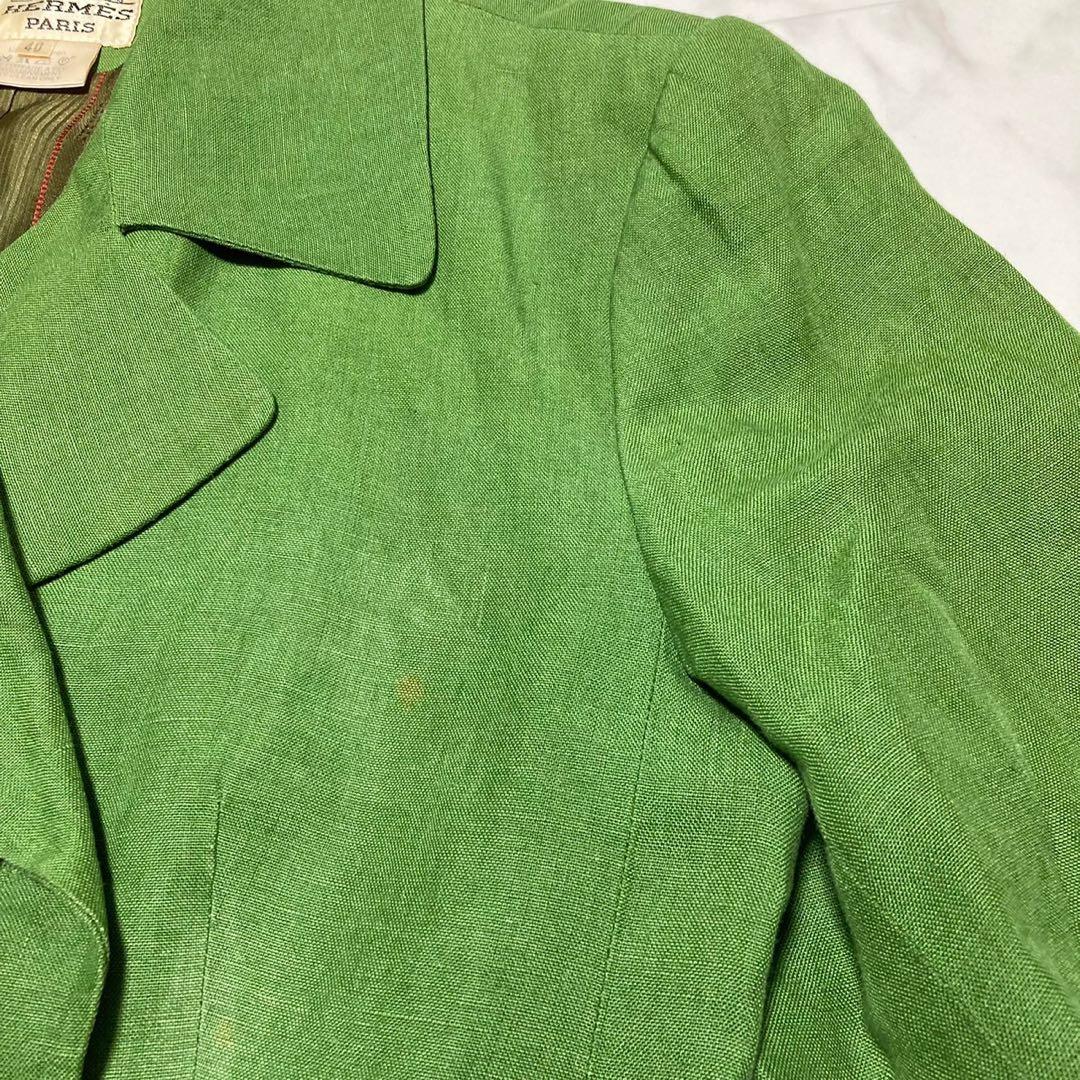超希少　エルメス　スカートスーツ　サマースーツ　ダブルブレスト　リネン　40