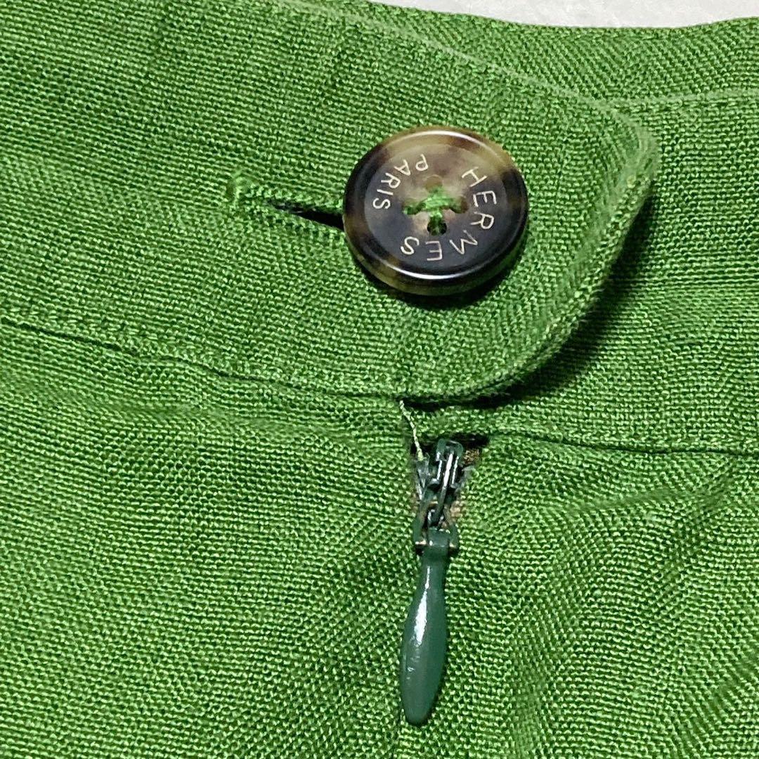 超希少　エルメス　スカートスーツ　サマースーツ　ダブルブレスト　リネン　40