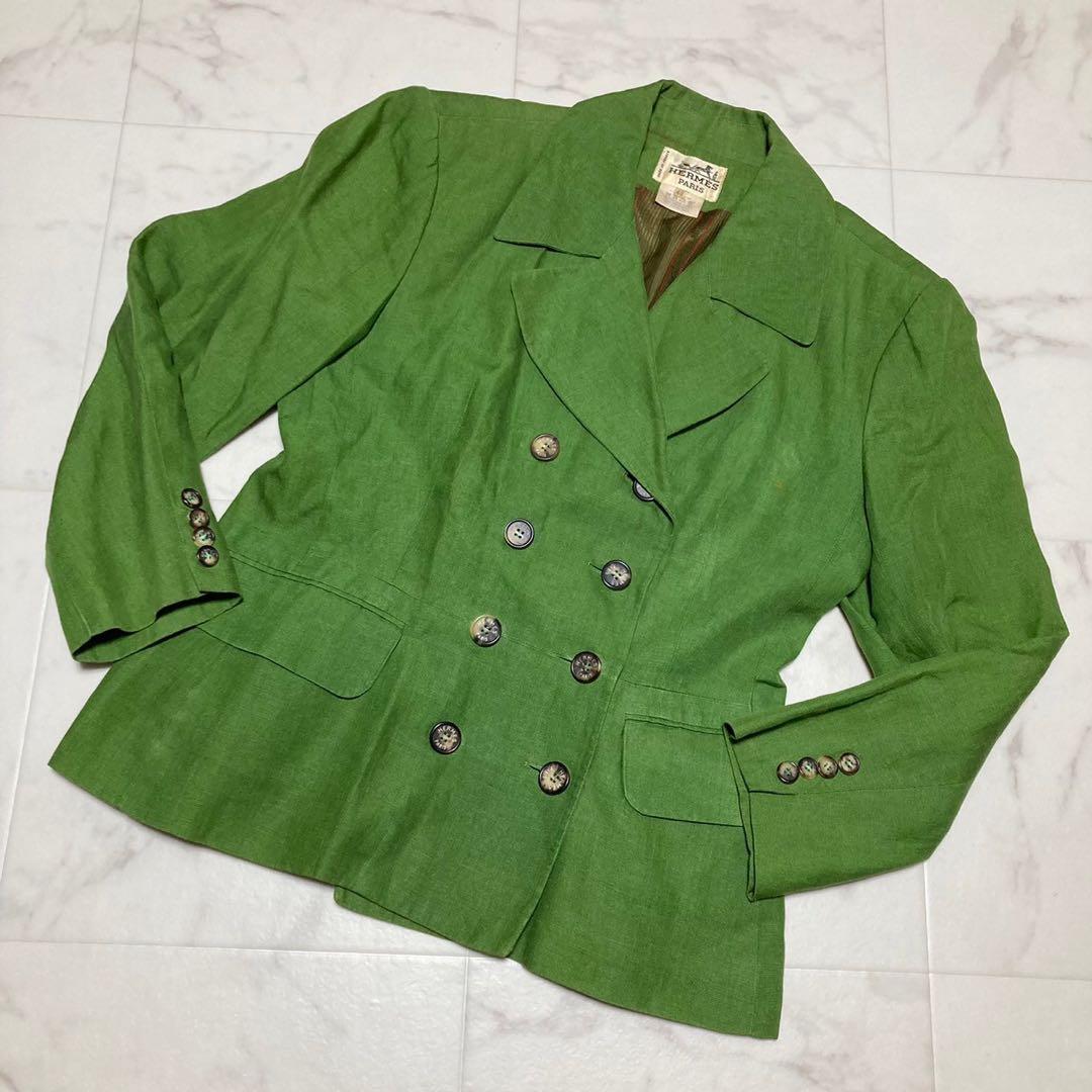 超希少　エルメス　スカートスーツ　サマースーツ　ダブルブレスト　リネン　40
