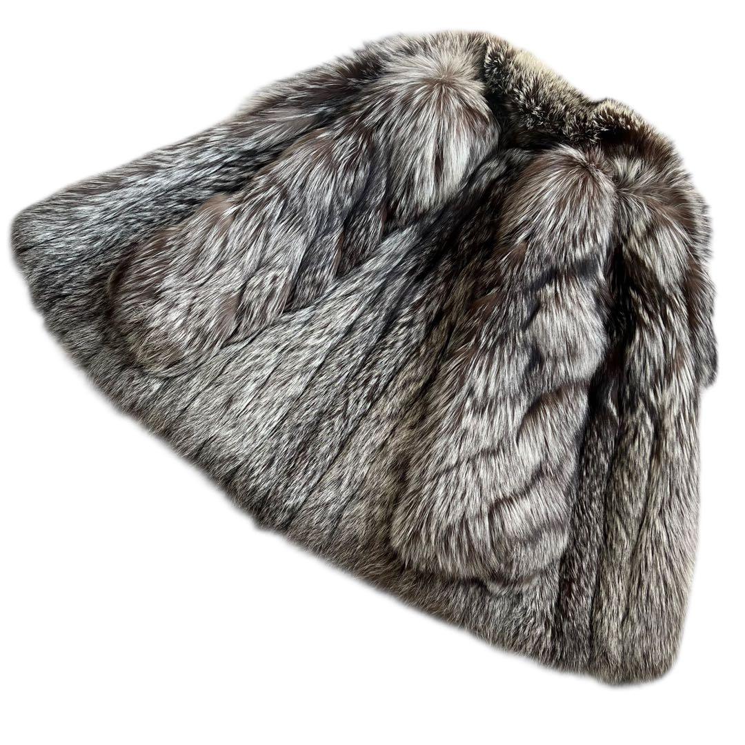 肉厚ボリューム◎ 着丈80cm シルバーフォックス リアルファーコート 本毛皮