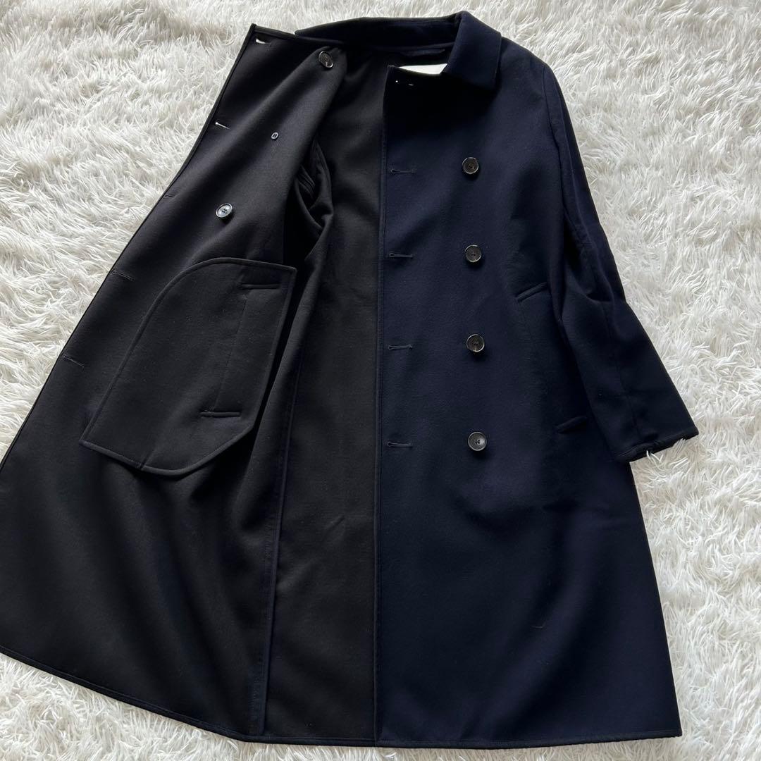 【美品】マッキントッシュ　ダブル　ロングコート　ウール　ロング丈　ネイビー　M