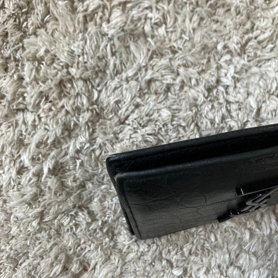 【美品✨】サンローラン レザー マネークリップ YSLロゴ　財布　クロコ　型押し